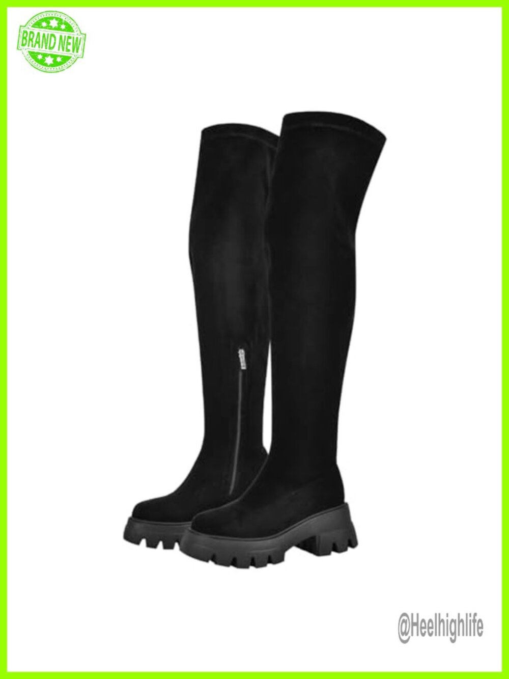VERISSON Over-the-Knee Thigh High Block Heel Boots Faux Suede Zip